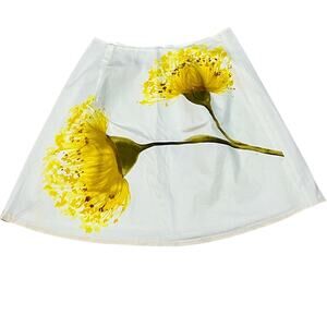 A-Line Skirt White Cotton Yellow Flower Womens 6 Mini Lined Claude Brown W30 L18